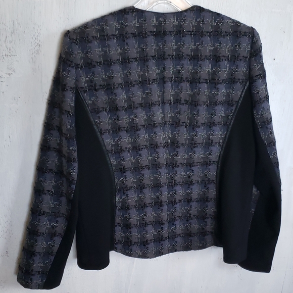 Lafayette 148 tweed textured full zip blue  black and metallic threads jacket 14 - Picture 5 of 7